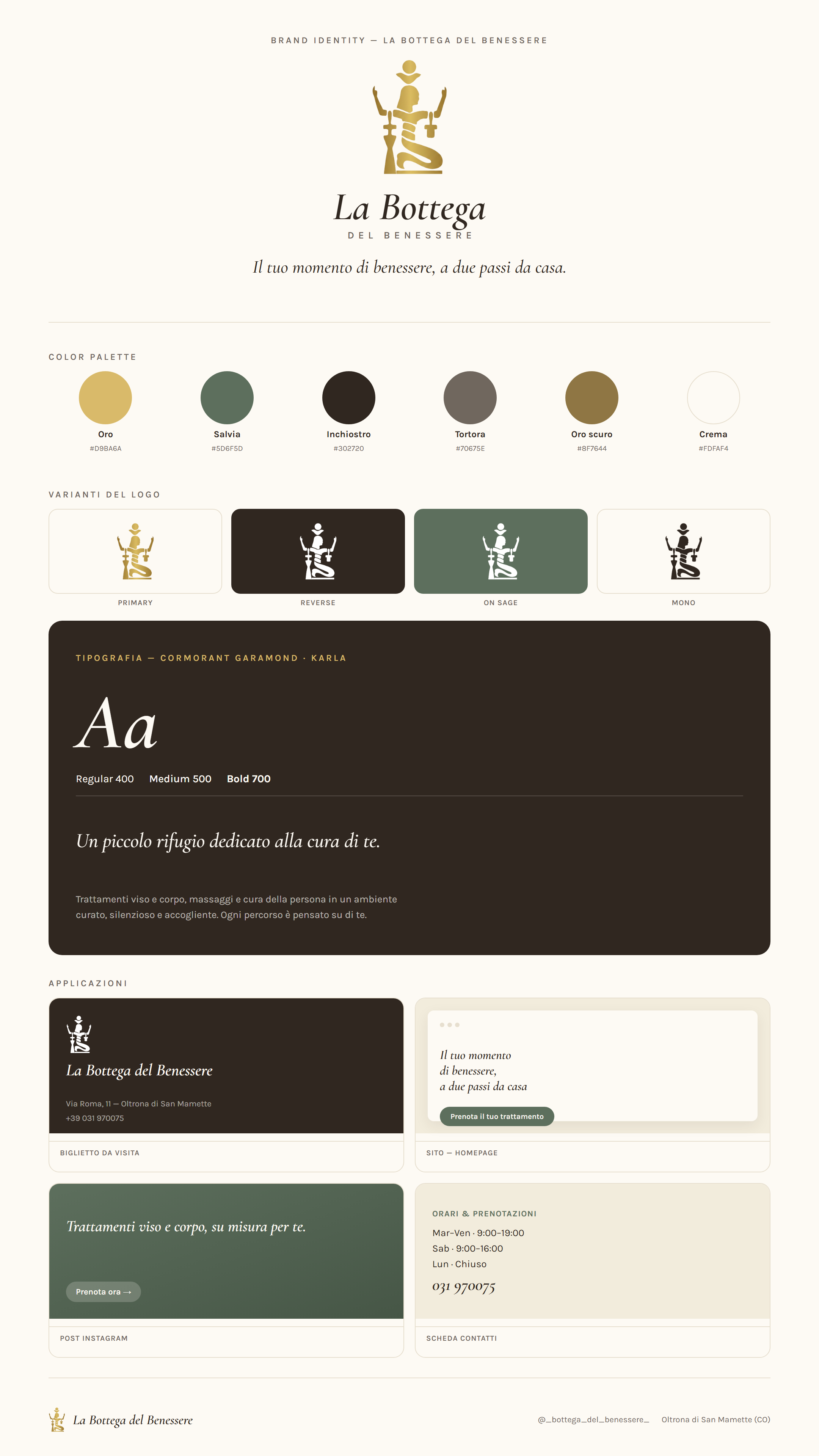 Brand identity de La Bottega del Benessere: logo, palette, tipografia e applicazioni