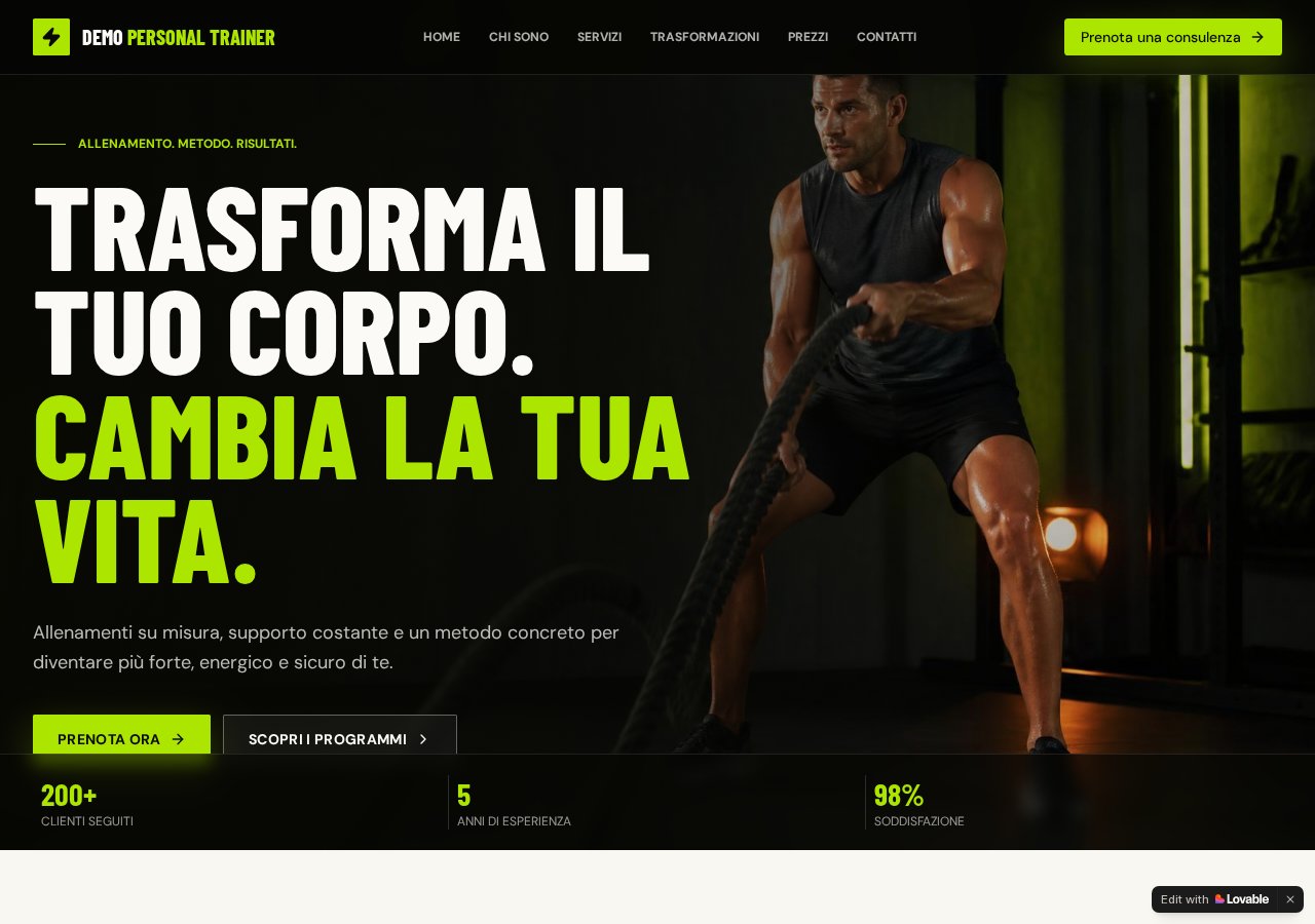 Anteprima del sito demo per personal trainer